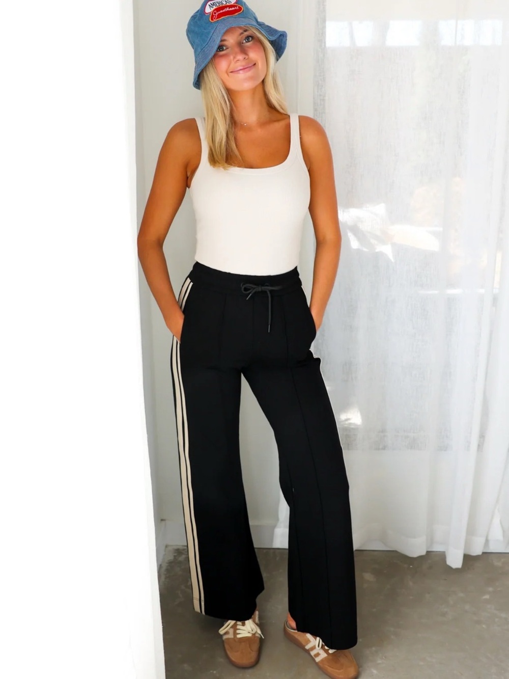 Elan Black Side Stripe Wide Leg Pant